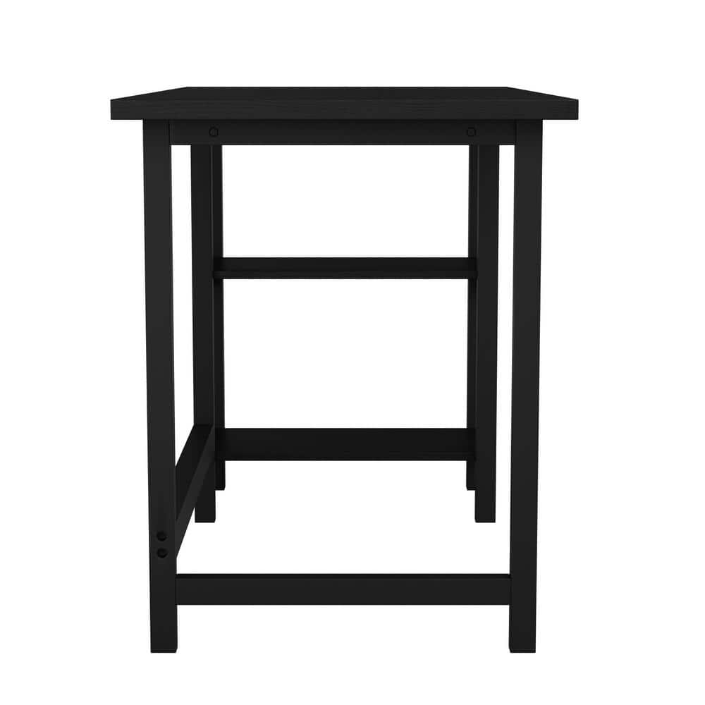 Black Wood Grain Trestle Desk with Open Shelving