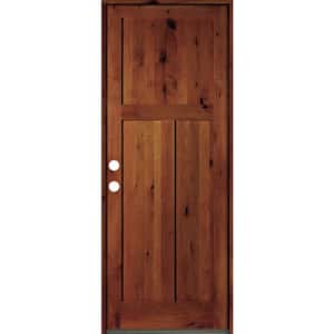 36 in. x 96 in. Knotty Alder 3-Panel Right-Hand/Inswing Red Chestnut Stain Wood Prehung Front Door