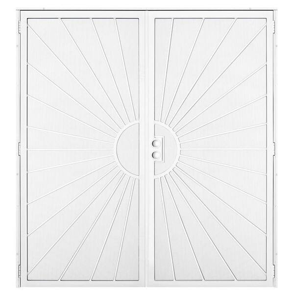 Unique Home Designs 72 in. x 80 in. Solana White Surface Mount Outswing Steel Security Double Door with Perforated Metal Screen
