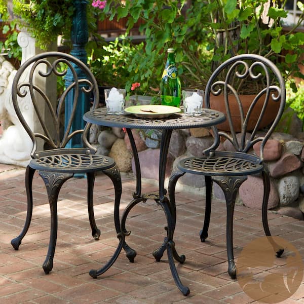 Unbranded 3 Pieces Black Cast Aluminium Outdoor Bistro Sets
