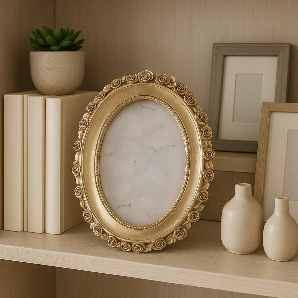 Gold 4 in. x 6 in. Polyresin Rosette Border Oval Picture Frame price history on PriceWatchPro