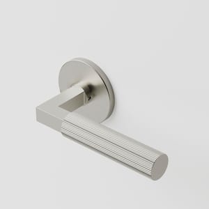 Mila Satin Nickel Modern Linear Double Dummy Interior Door Handle with Round Rosette and Concealed Screws