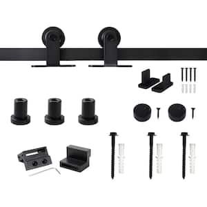 4 ft./48 in. Top Mount Sliding Barn Door Hardware Track Kit for Single Door with Non-Routed Floor Guide Frosted Black