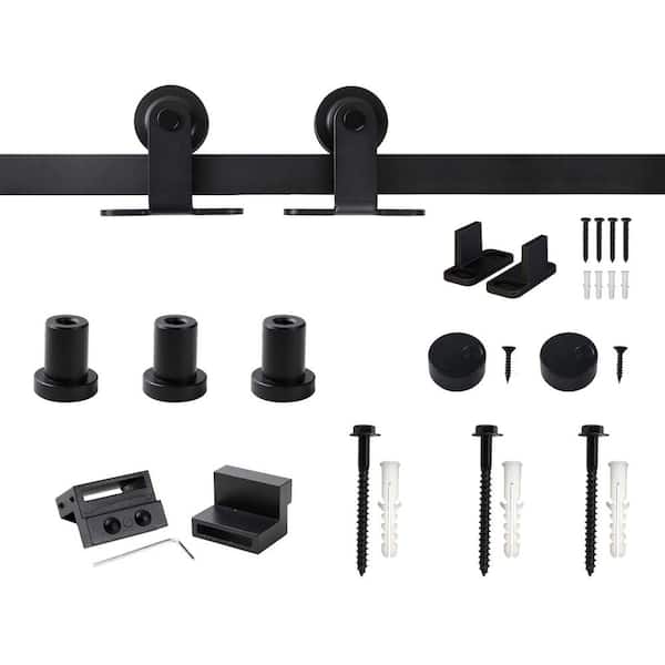 WINSOON 4 ft./48 in. Top Mount Sliding Barn Door Hardware Track Kit for Single Door with Non-Routed Floor Guide Frosted Black