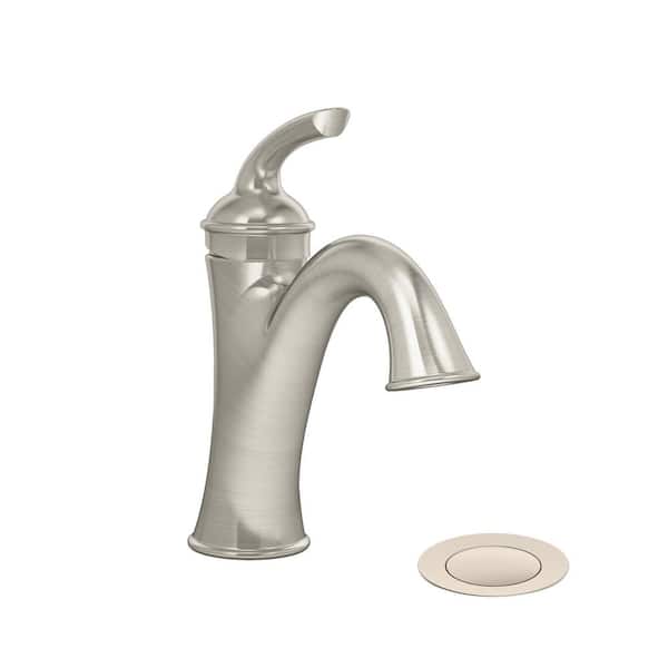 Symmons Elm Single-Hole Single-Handle Bathroom Faucet with Push Pop Drain in Satin Nickel (1.0 GPM)