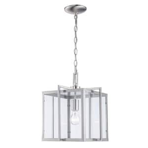 Eastwood II 12 in. 1-Light Brushed Nickel Mini Pendant Light Fixture with Clear Glass Shade
