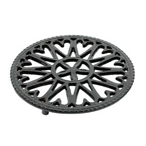 7 in. Diameter Black Enameled Sunburst Round Trivet for Stoves