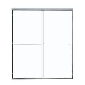56 - 60 in. W x 70 in. H Double Sliding Semi Frameless Shower Door in Chrome 1/4 (6mm) Clear Easy-Clean Tempered Glass