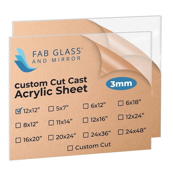 Fab Glass and Mirror Plexiglass 12 in. W x 12 in. L Clear Square Acrylic Sheet 1/8 in. Thick Flat Edge Rust Scratch Resistant (Pack of 2)