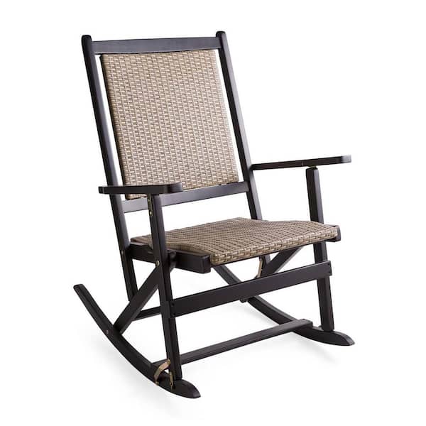 Evergreen Black Claytor Folding Eucalyptus Wood Outdoor Rocking Chair