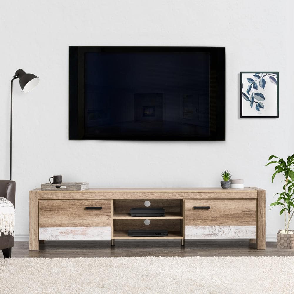 Joliet Chunky Style Warm Beige TV Bench with Duotone Cabinets