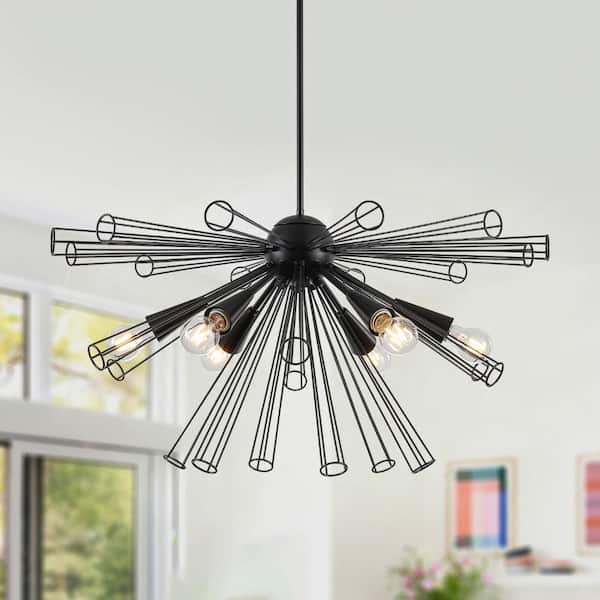 6-light Industrial Black Metal Dimmable Geometric Sputnik Chandelier