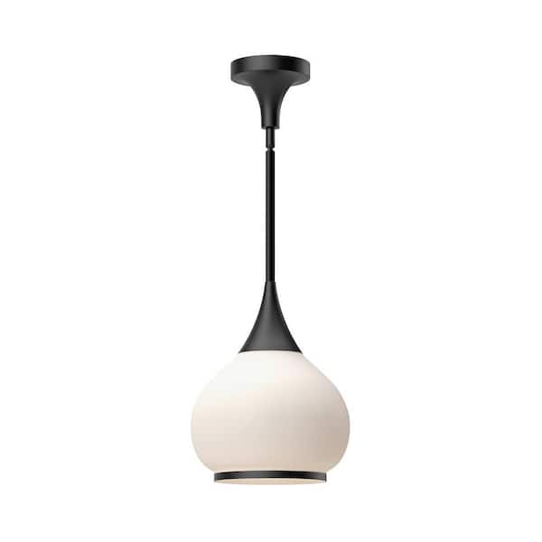 KUZCO Hazel 60-Watt 1-Light Matte Black/Opal Glass Pendant Light