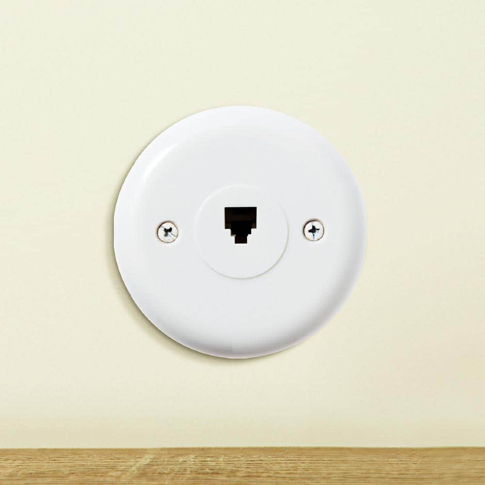 White Round Plastic Single Gang Telephone Jack Wall Plate, 5-Pack