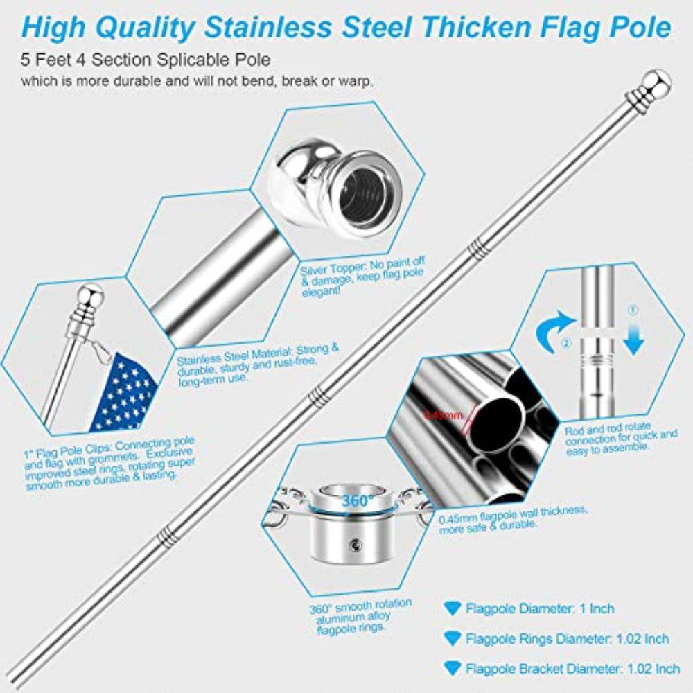 Silver Stainless Steel Adjustable Flag Pole Kit with Mounting Bracket