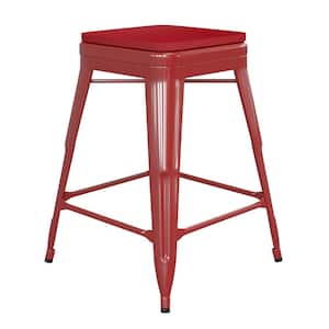 25 in Red/Red Metal Outdoor Bar Stool