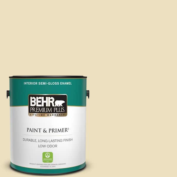BEHR PREMIUM PLUS 1 gal. Home Decorators Collection #HDC-NT-17 New Cream Semi-Gloss Enamel Low Odor Interior Paint & Primer