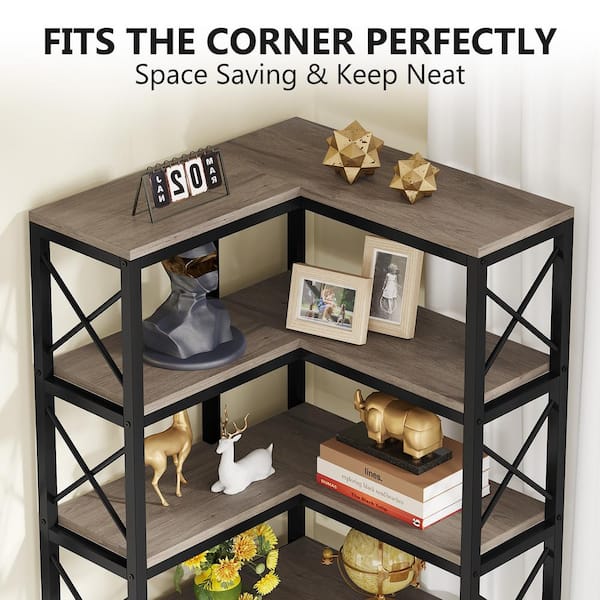 BYBLIGHT Eulas 79 in. Tall Gray Engineered Wood 7-Shelf