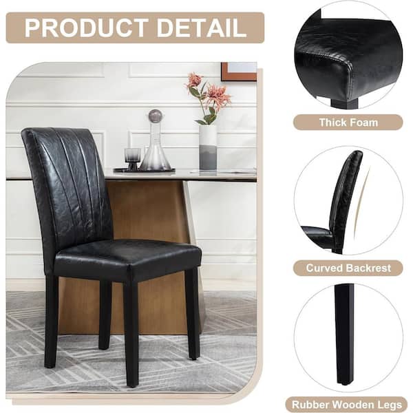 Black Faux Leather Dining Chairs and Solid Wood Legs and High Back Chairs for Kitchen/Living Room Upholstered (Set of 6)