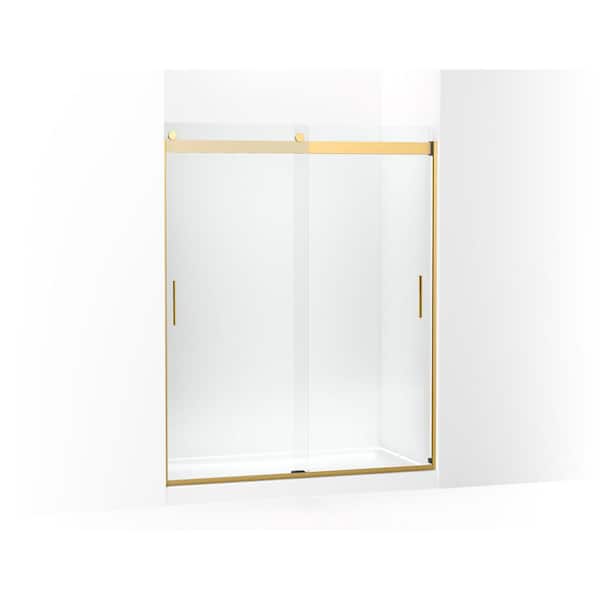 KOHLER Levity 57-60 in. W x 74 in. H Frameless Sliding Shower Door in Vibrant Brushed Moderne Brass with Crystal Clear Glass