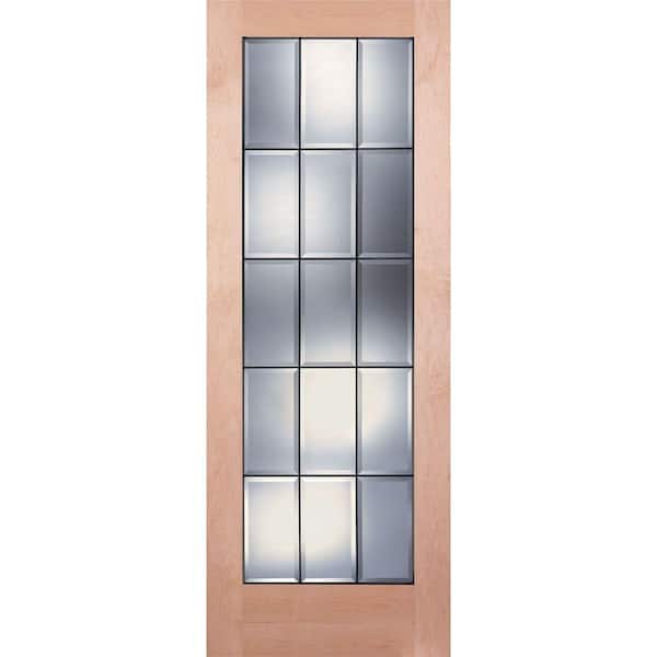 Feather River Doors 32 in. x 80 in. 15 Lite Unfinished Maple Clear Bevel Patina Woodgrain Interior Door Slab