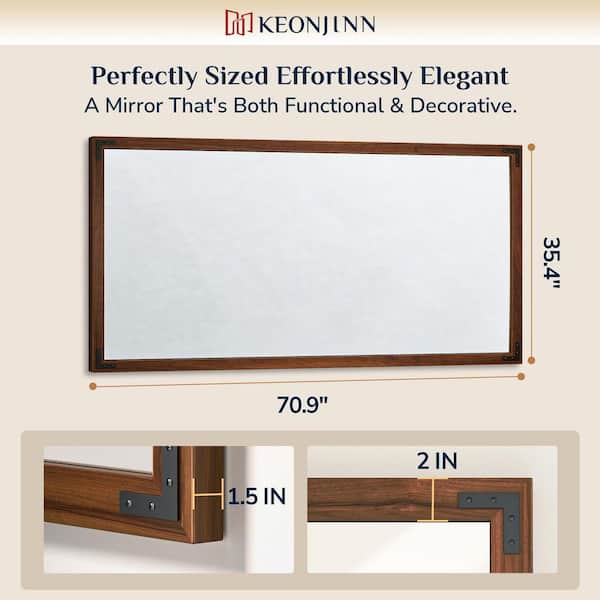 KeonJinn 72 in. W x 36 in. H Rectangular Rustic Wood Framed Mirror