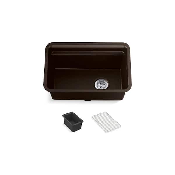 KOHLER Cairn 18-5/16 in. x 27-1/2 in. x12-5/8 in. Composite Undermount Utility Sink in Matte Brown