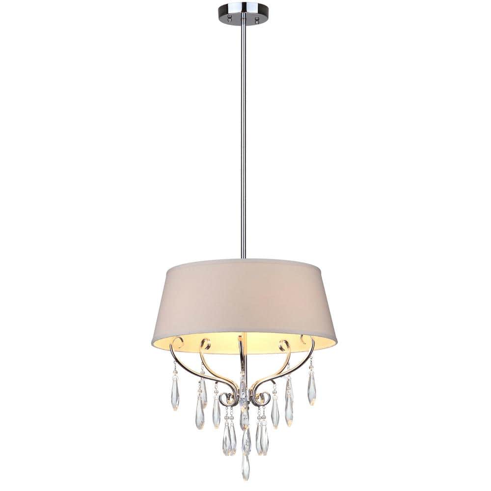 Elegant Chrome Drum Pendant with Beaded Crystals and Cotton Shade