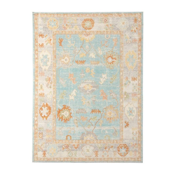Blue, Orange 9 ft. x 12 ft. Loomed Floral Polypropylene Rectangle Indoor/Outdoor Area Rug