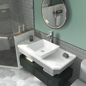 Matte Stone Composite 16-in x 16-in Square Ceramic Countertop Bathroom Vanity Vessel Sink Scratch Resistant in White
