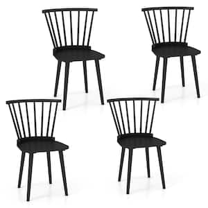 Black Wood Frame Dining Chair Windsor High Spindle Back Kitchen Chairs Set of 4