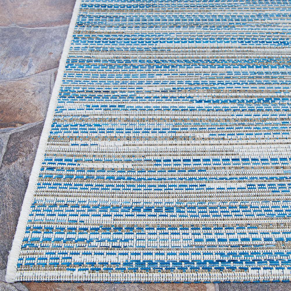 Ocean Blue and Champagne Beige Synthetic Rectangular Area Rug