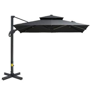 10 ft. Outdoor Offset Patio Umbrella with Hanging Cantilever and Aluminum Cross Bases, 360-Degree Rotation, Gray