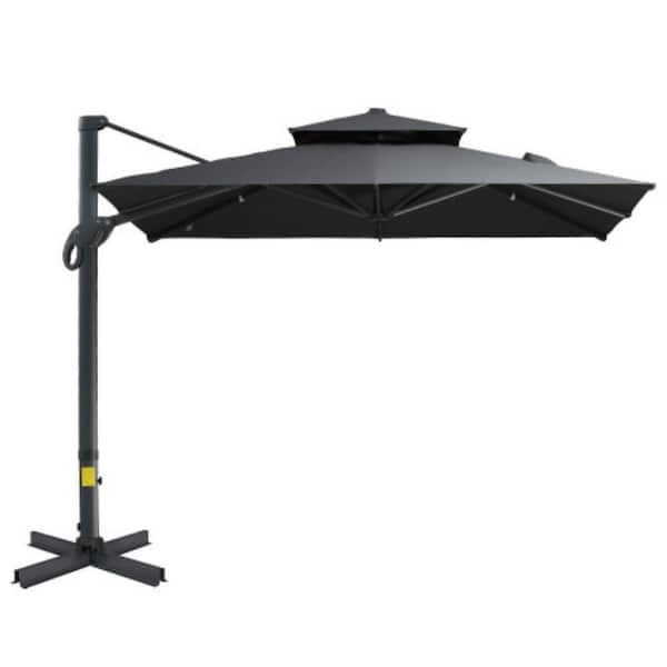 ITOPFOX 10 ft. Outdoor Offset Patio Umbrella with Hanging Cantilever and Aluminum Cross Bases, 360-Degree Rotation, Gray
