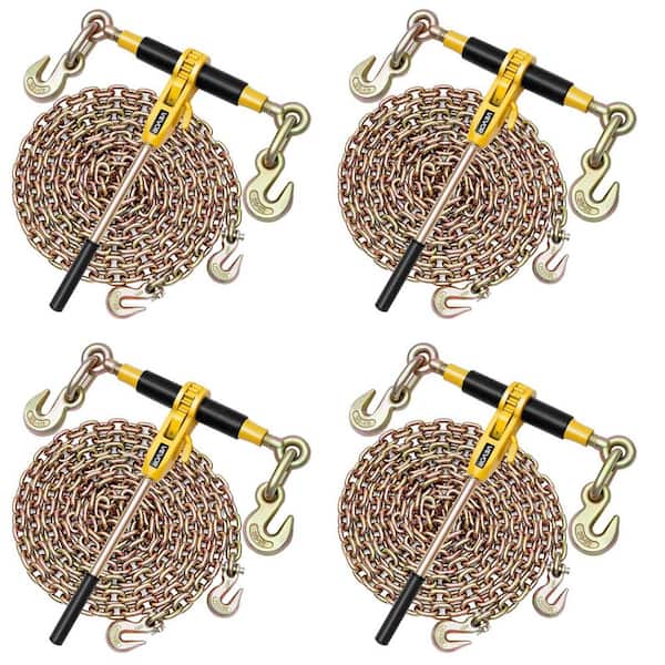 Ratchet Chain Binder, 3/8in. x 20ft. G80,9200 lbs. Working Load with Chains, for Hauling Towing and Lifting, 2025 Update