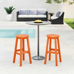 Laguna 29 in. HDPE Plastic All Weather Backless Round Seat Bar Height Outdoor Bar Stool in Orange (Set of 2)