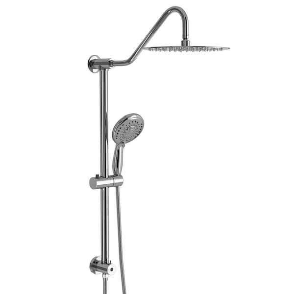 Unbranded 1-Spray Patterns 1.8GPM Round 10 in. Wall Bar Shower Kit with Hand Shower and Slide Bar in Polished Chrome