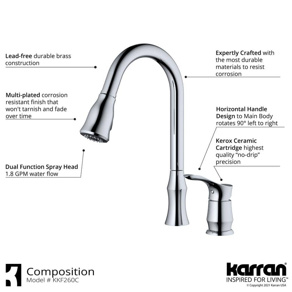Chrome Single-Handle Kitchen Faucet with Pull-Out Spray