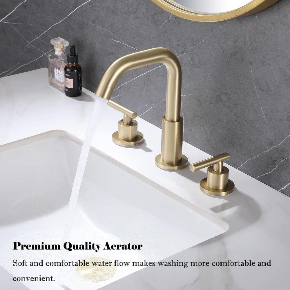 Brushed Gold Solid Brass Widespread Bathroom Faucet