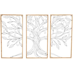 18 in. x 36 in. Wood and Metal Black Tree Wall Art Decor (Set of 3)