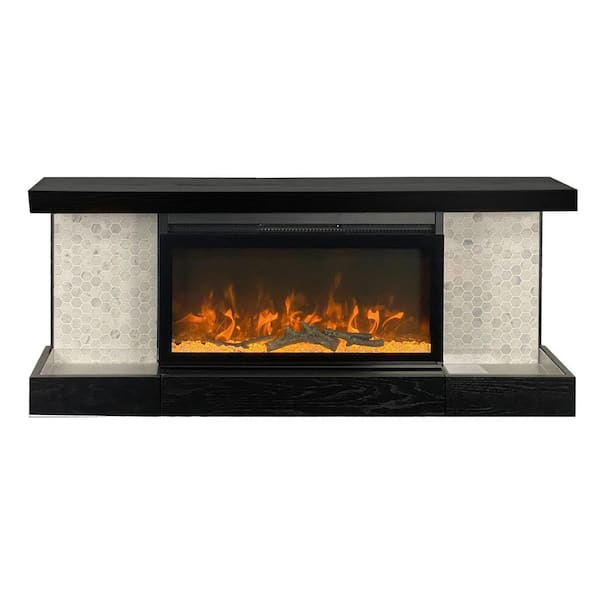 Unbranded Activeflame Home Decor Series 48 in. Fireplace Cap-Shelf Mantel with Lighting, Hexagon Tile