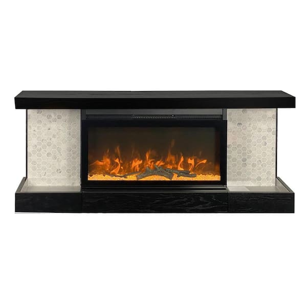Unbranded ActiveFlame Decor Electric Fireplace with Wall-Mount 48 in. Mantel, Hexagon Tile