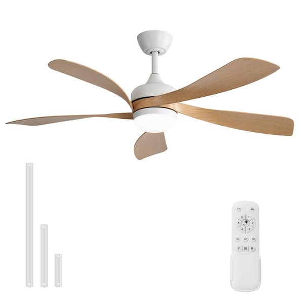 CACI Mall 52 in. Indoor/Outdoor White Ceiling Fan LED with Lights and Remote 6-Speed Timing Reversible DC Motor for Living Room