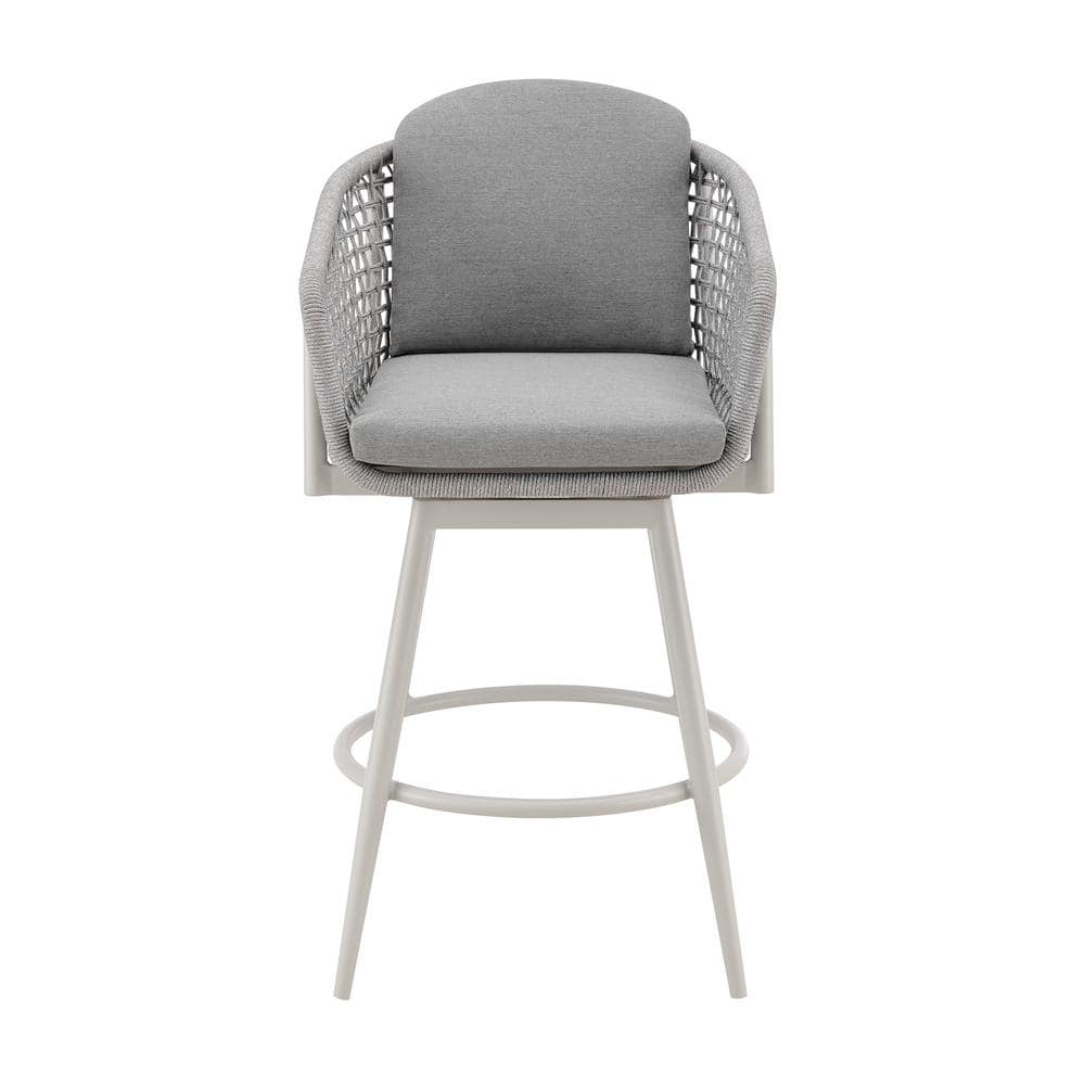 Rhodes Counter Height Swivel Aluminum Outdoor Bar Stool with Light Gray Cus