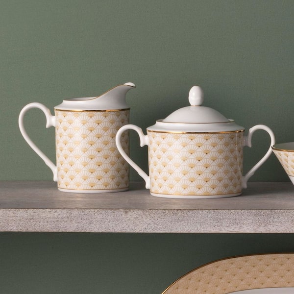 Trocadero Gold Porcelain Sugar 11 oz. & Creamer 9 fl. oz. Set