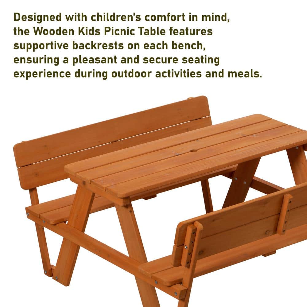 Rustic Fir Wood Kids Picnic Table Bench with Backrest