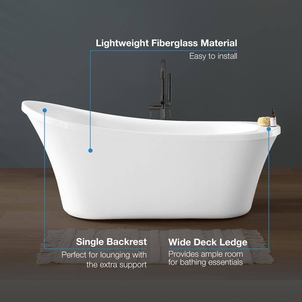 Ruby 65'' White Acrylic Freestanding Slipper Bathtub