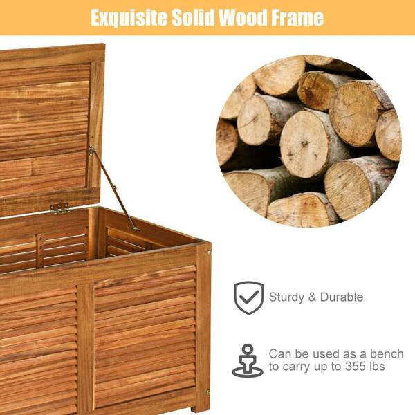 WELLFOR 47 Gal. Acacia Wood Storage Bench Natural Deck Box