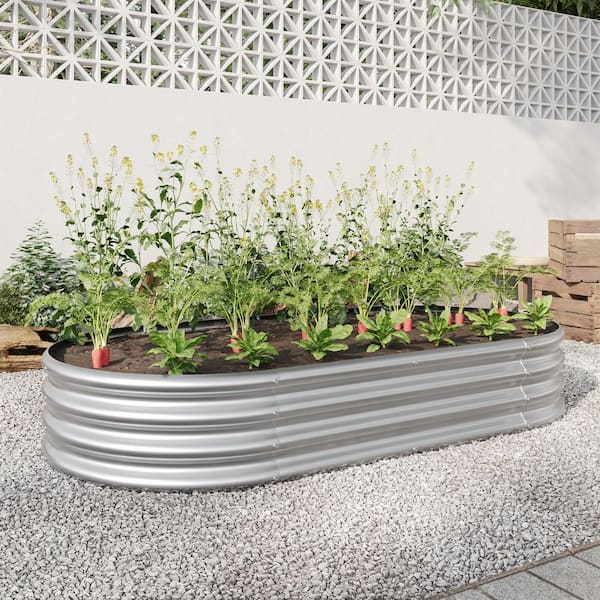Ripple 70 in. Silver Metal Oval Outdoor Patio Garden Raised Bed
