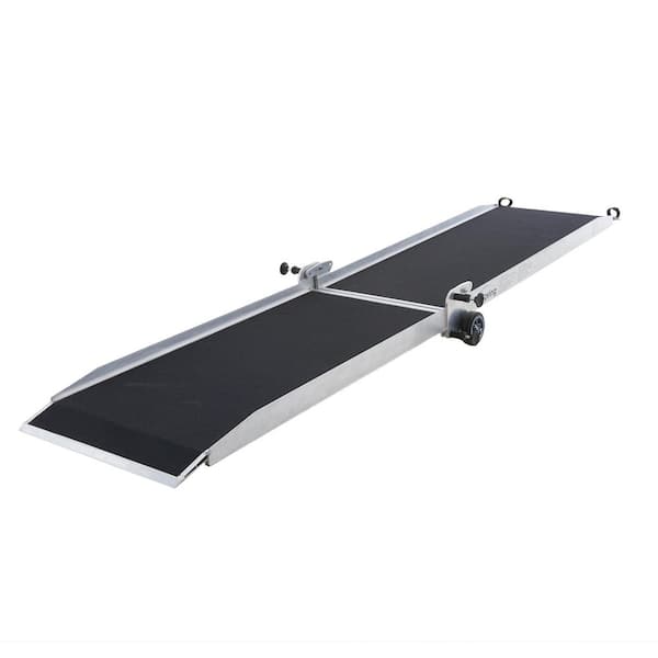 Portable 10ft. Folding Aluminum Mobility Ramp with Wheels, High-Traction Grit Coat Surface-800 lb. Weight Capacity